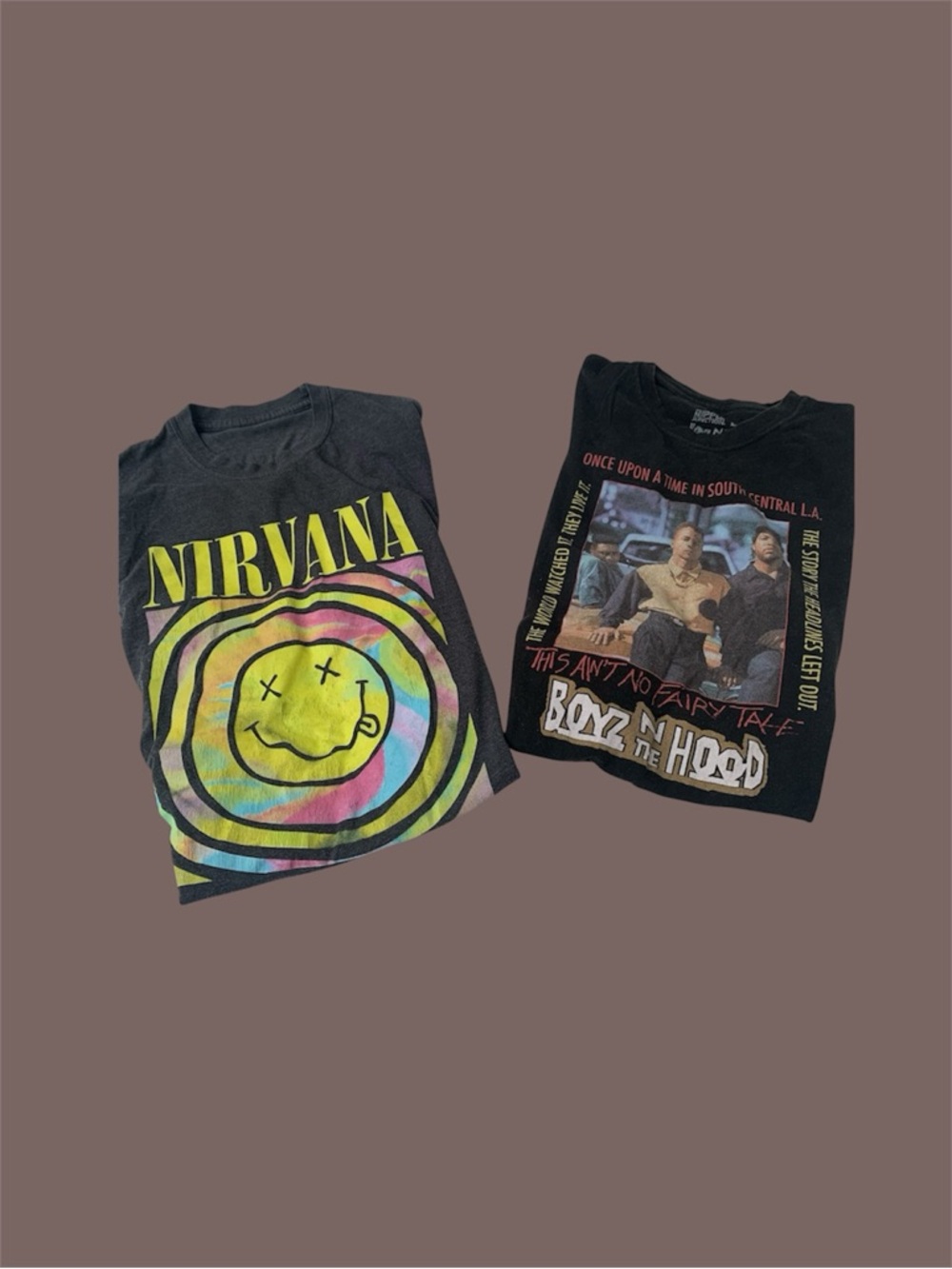 90s Inspo Nirvana Smiley/Boyz N Da Hood Graphic Tee Bundle Sz L